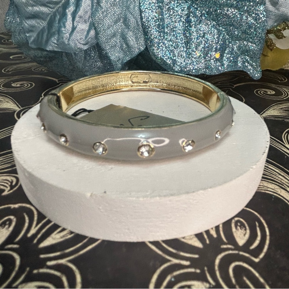 NWT Nordstrom Sequin Bracelet Grey and Gold with Rhinestones Open Clasp